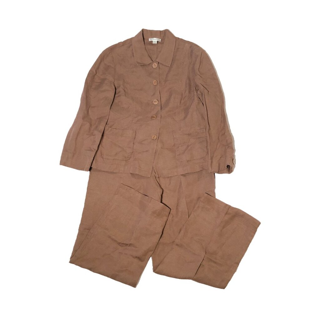 Pendleton Suit Womens Size L Brown Linen Blend Button-up Lightweight